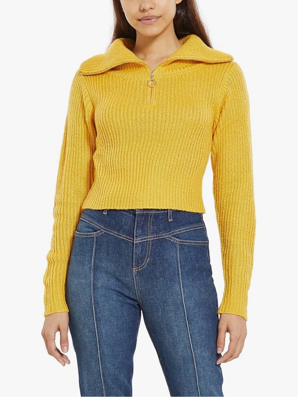 BCBG | Yellow Ribbed Half-Zip Sweater